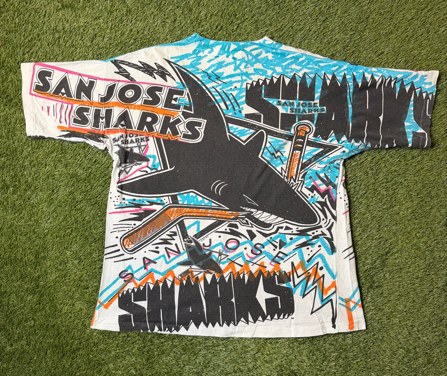 Vintage 90's San Jose Sharks Magic Johnson AOP T Shirt