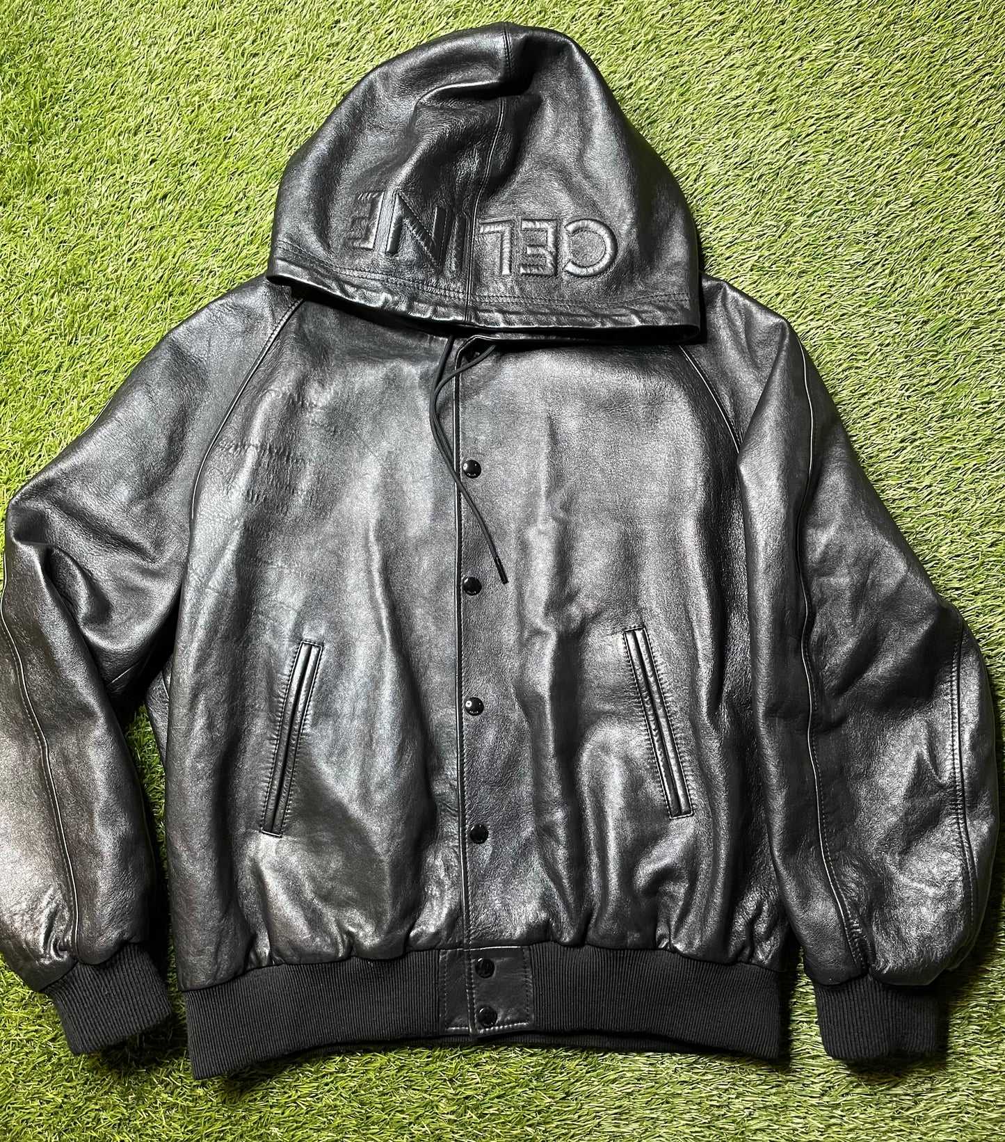 Celine Hooded Leather Embossed Jacket