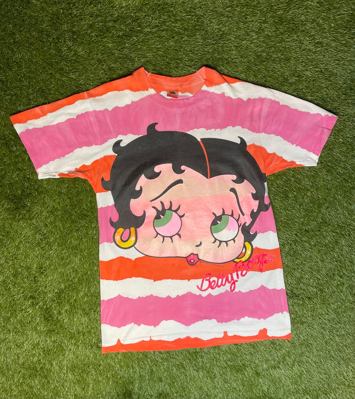 Vintage 1989 Betty Boop Striped Dyed T Shirt