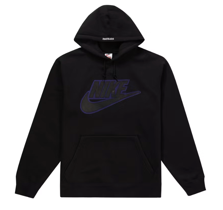 Supreme Nike Leather Applique Black Hoodie