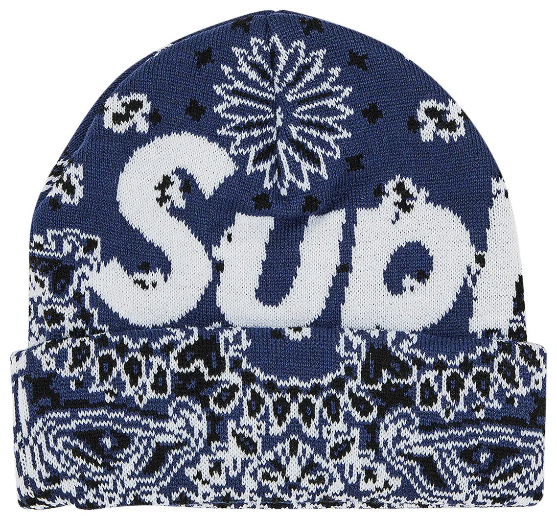 Supreme Bandana Big Logo Beanie Blue Hat