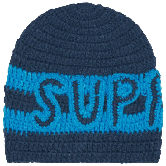 Supreme Crochet Logo Beanie Navy