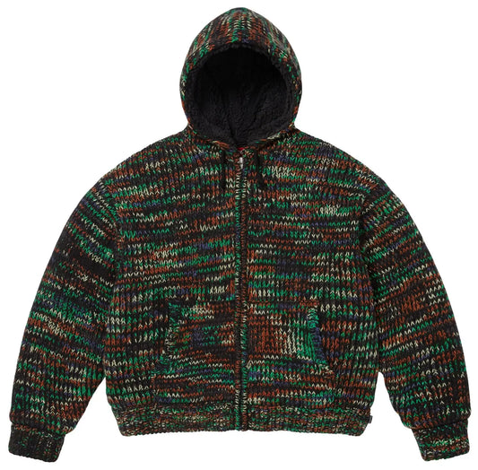 Supreme Faux Shearling Lined Zip Up Sweater Green Melange