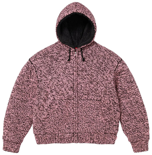 Supreme Faux Shearling Lined Zip Up Sweater Pink Melange