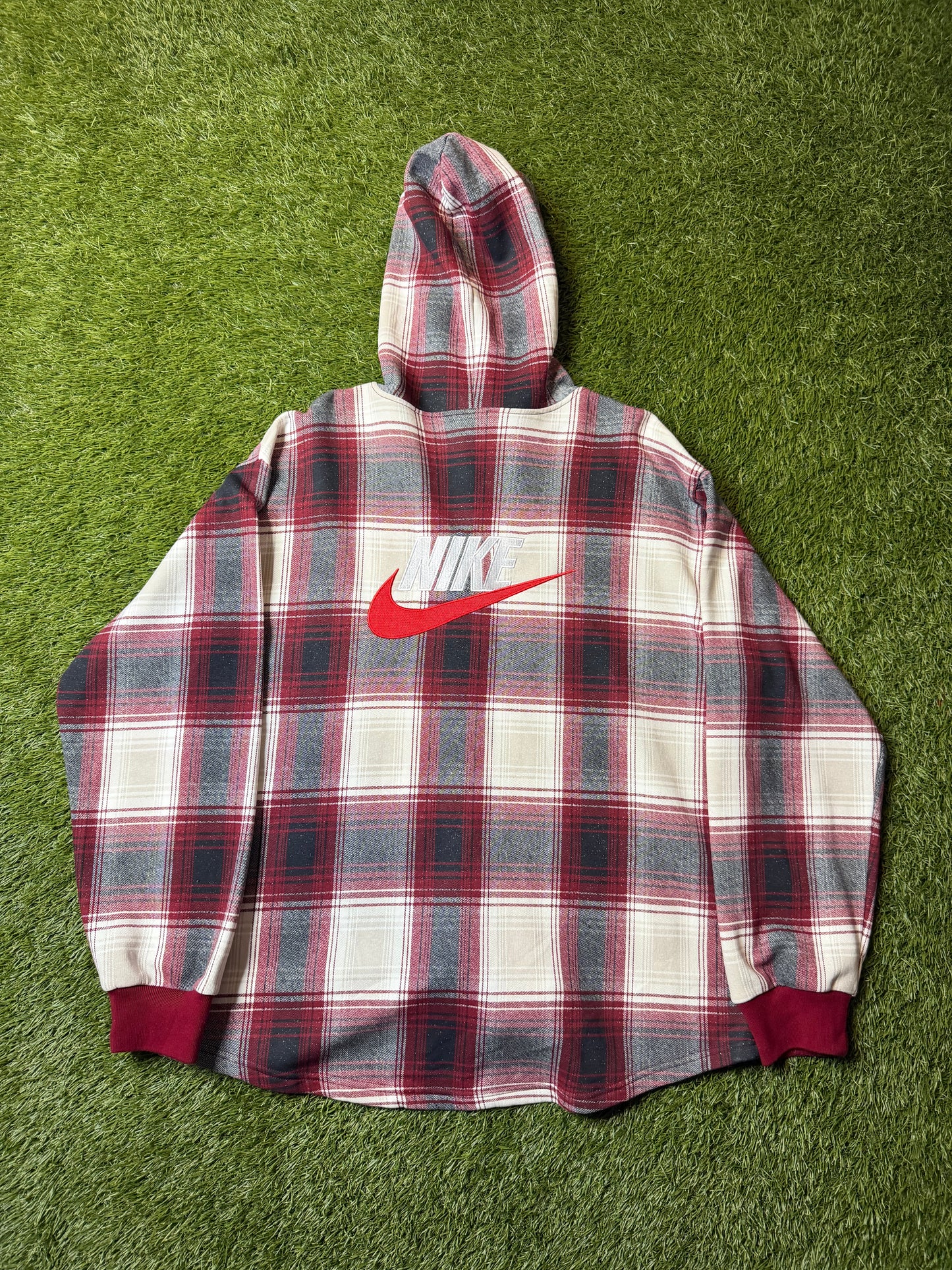 Supreme Nike Plaid Hooded Sweatshirt Burgundy