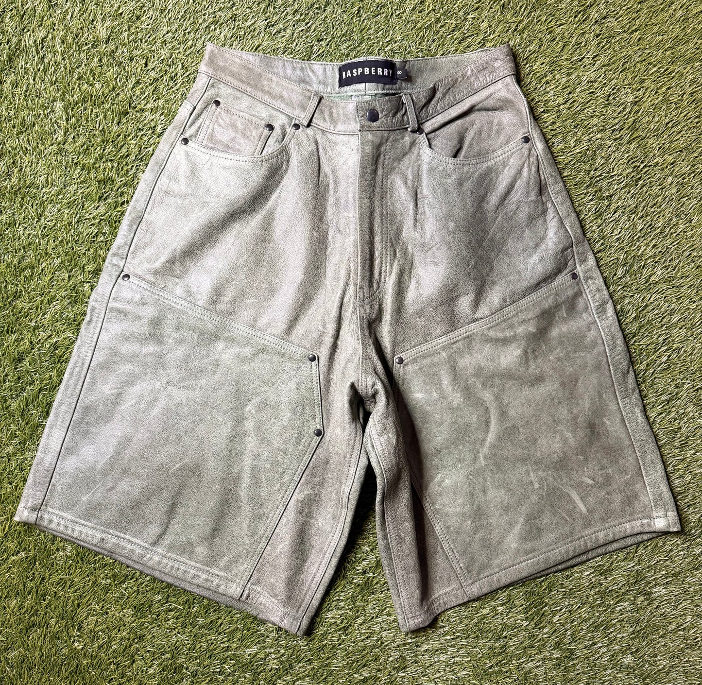 Raspberry Hills Green Leather Double Knee Shorts