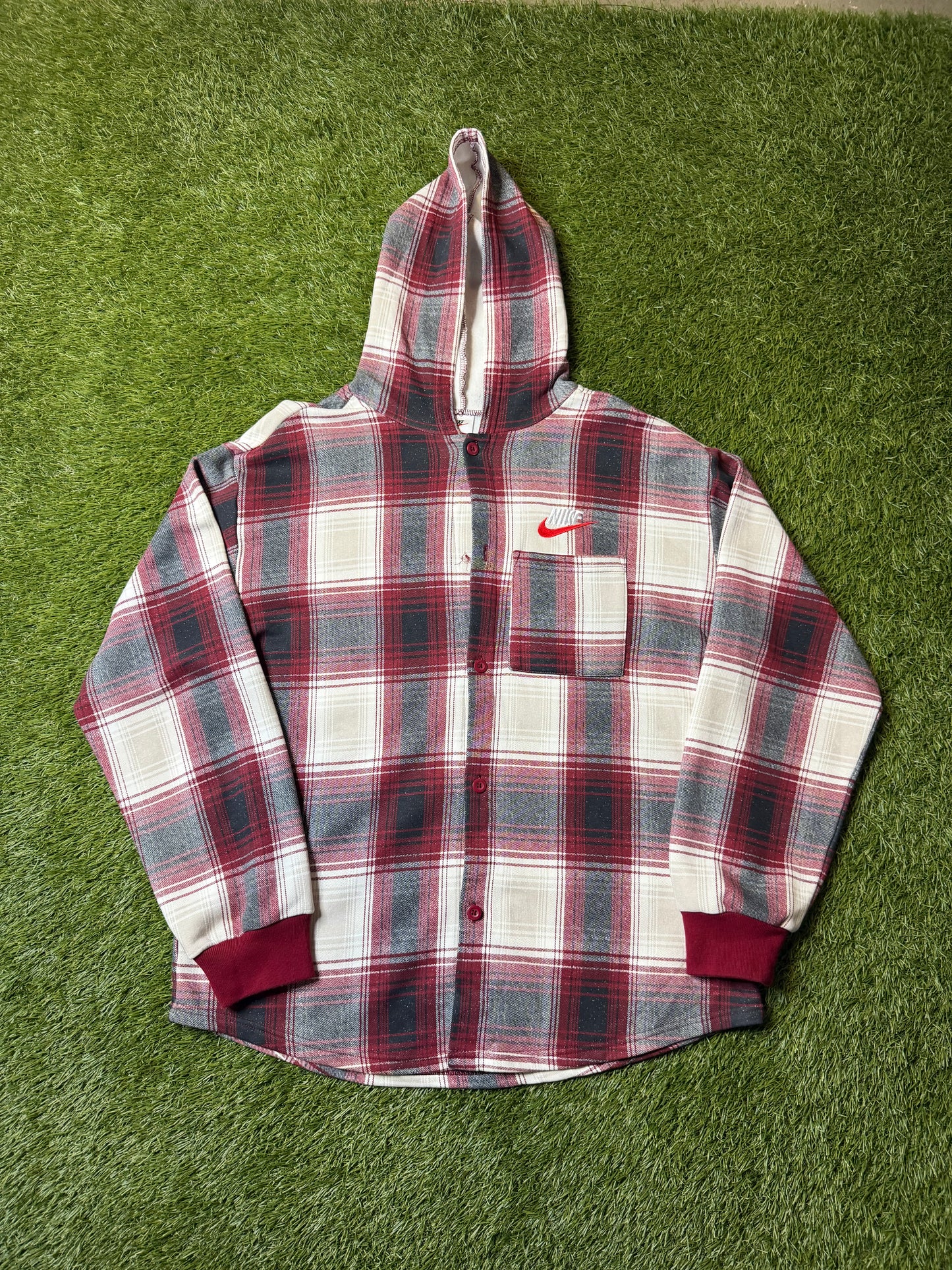 Supreme Nike Plaid Hooded Sweatshirt Burgundy