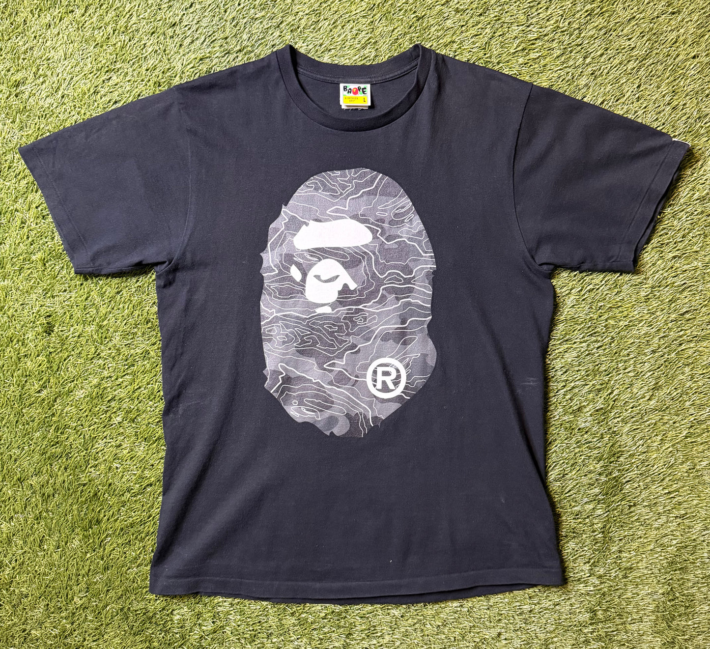 Bape Big Head Layered Line Camo Black T Shirt