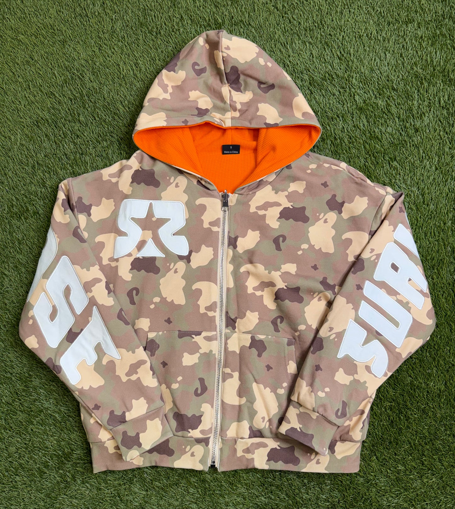 Survivors Remorse Reversible Waffle Zip Up Camo/Orange