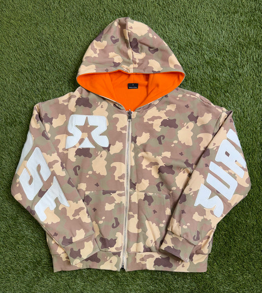 Survivors Remorse Reversible Waffle Zip Up Camo/Orange