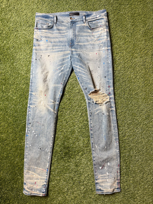 Amiri Paint Splatter Distressed Denim