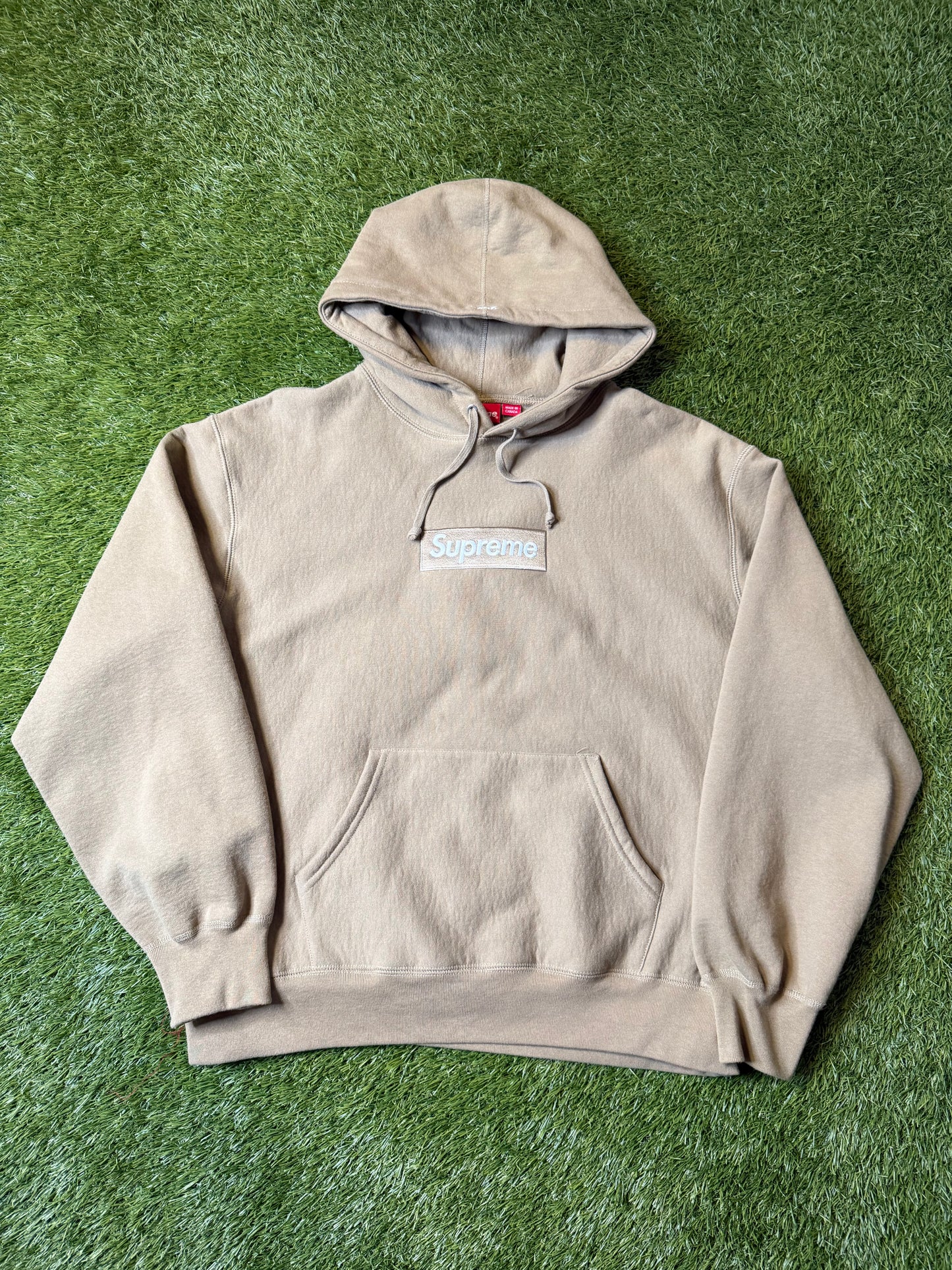 Supreme Beige Box Logo Hooded Sweatshirt