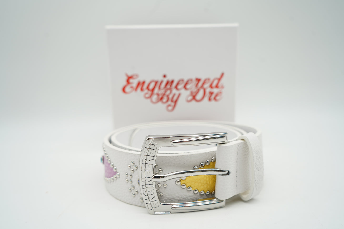 Engineered By Dre White Cowhide Belt