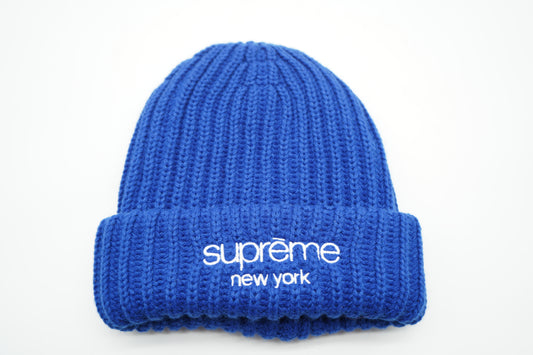 Supreme Chunky Rib Classic Logo Beanie Blue