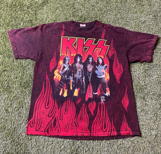 Vintage 90's Kiss AOP Flame T Shirt