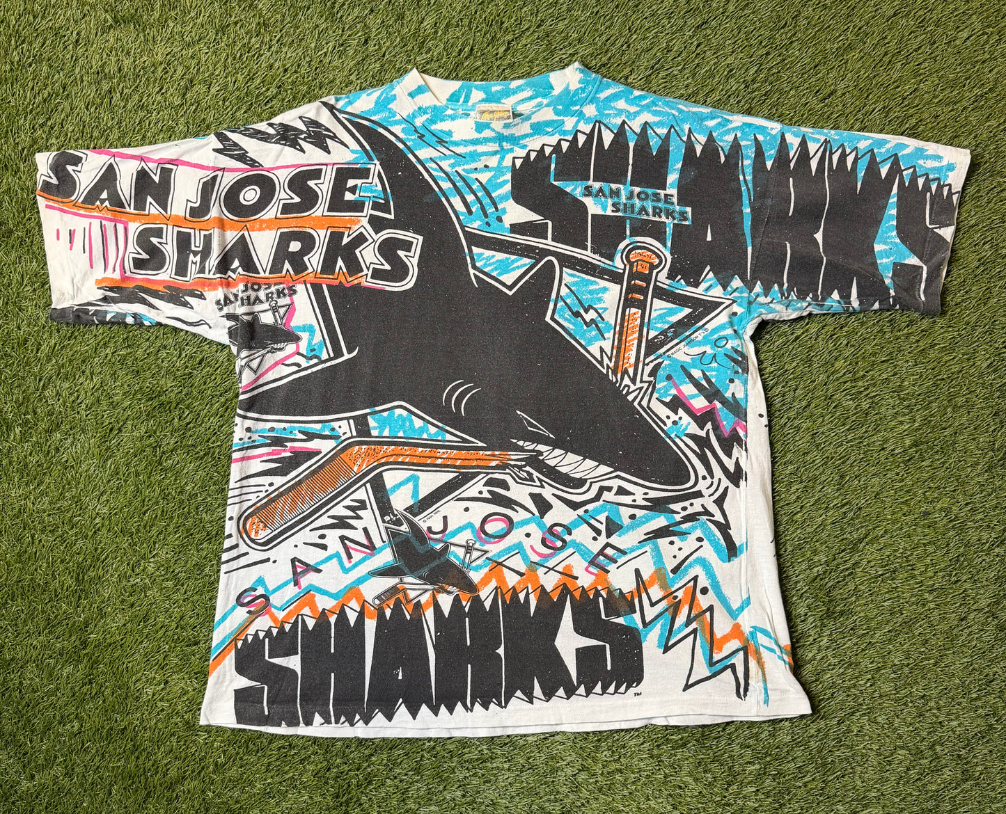Vintage 90's San Jose Sharks Magic Johnson AOP T Shirt