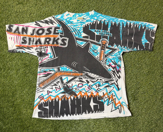Vintage 90's San Jose Sharks Magic Johnson AOP T Shirt