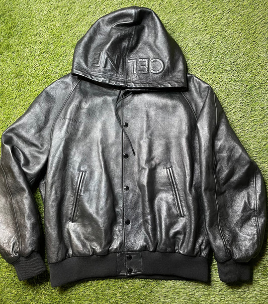 Celine Hooded Leather Embossed Jacket