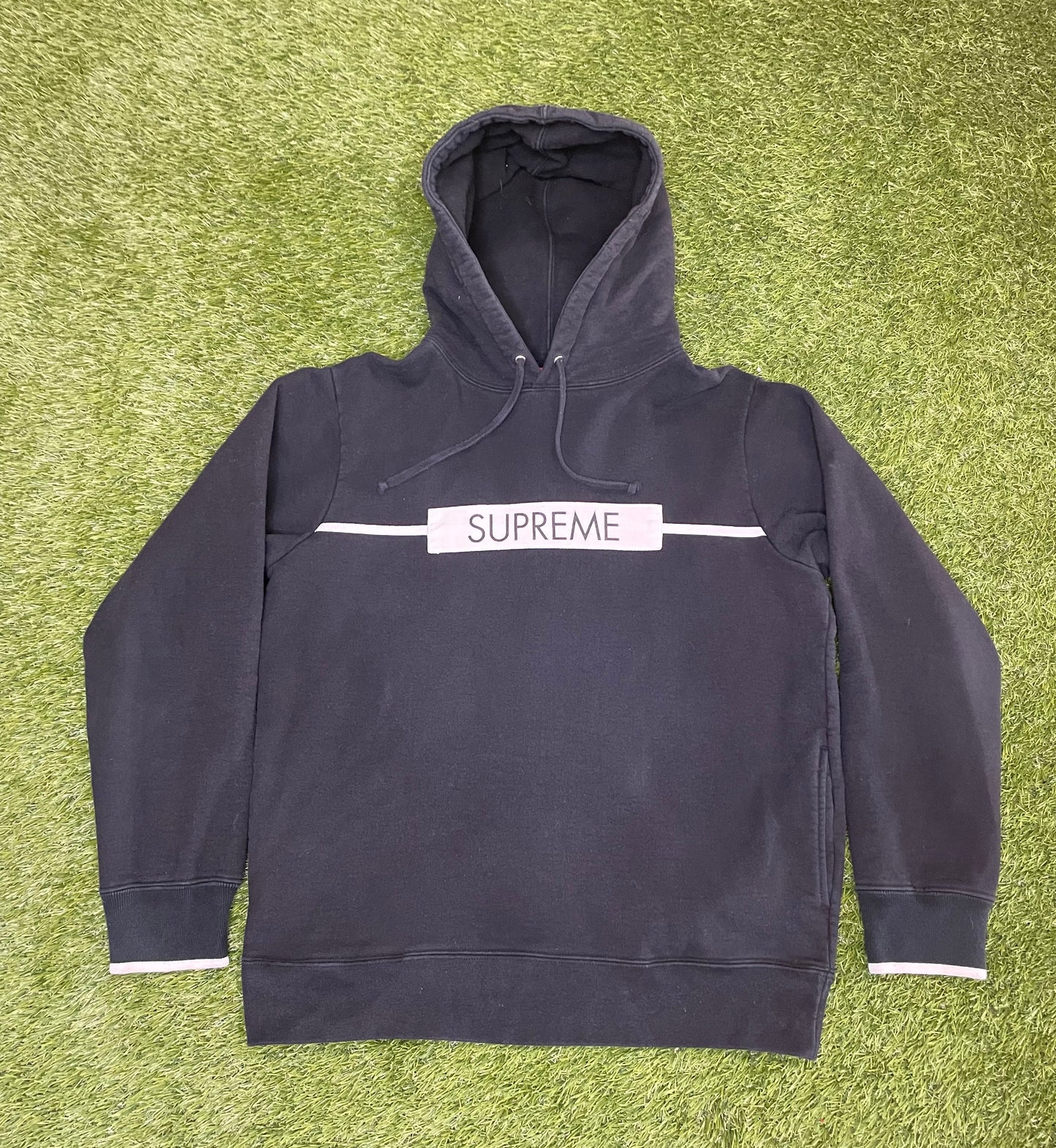 Supreme Chest Twill Tape Hooded Sweatshirt Black