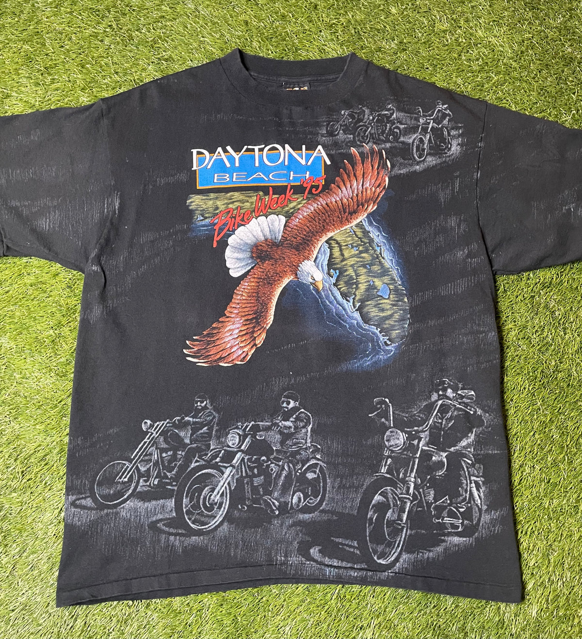 Vintage 1995 Daytona Beach Bike Week 3D Emblem T Shirt