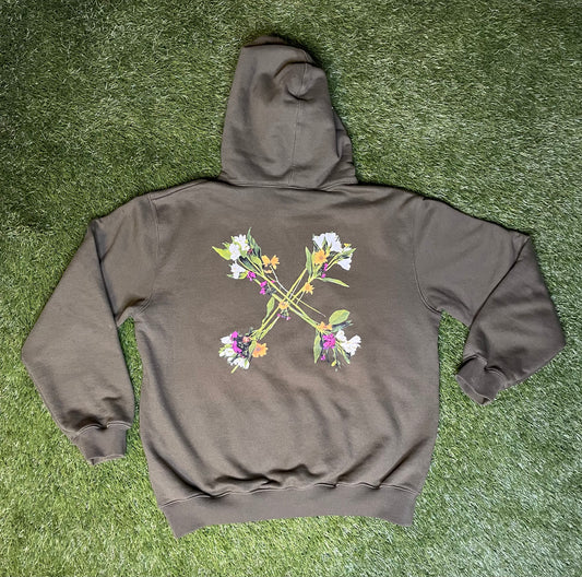 Off White Floral Arrow Pull Over Hoodie Olive
