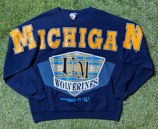 Vintage UofM Crest Spell out Crewneck