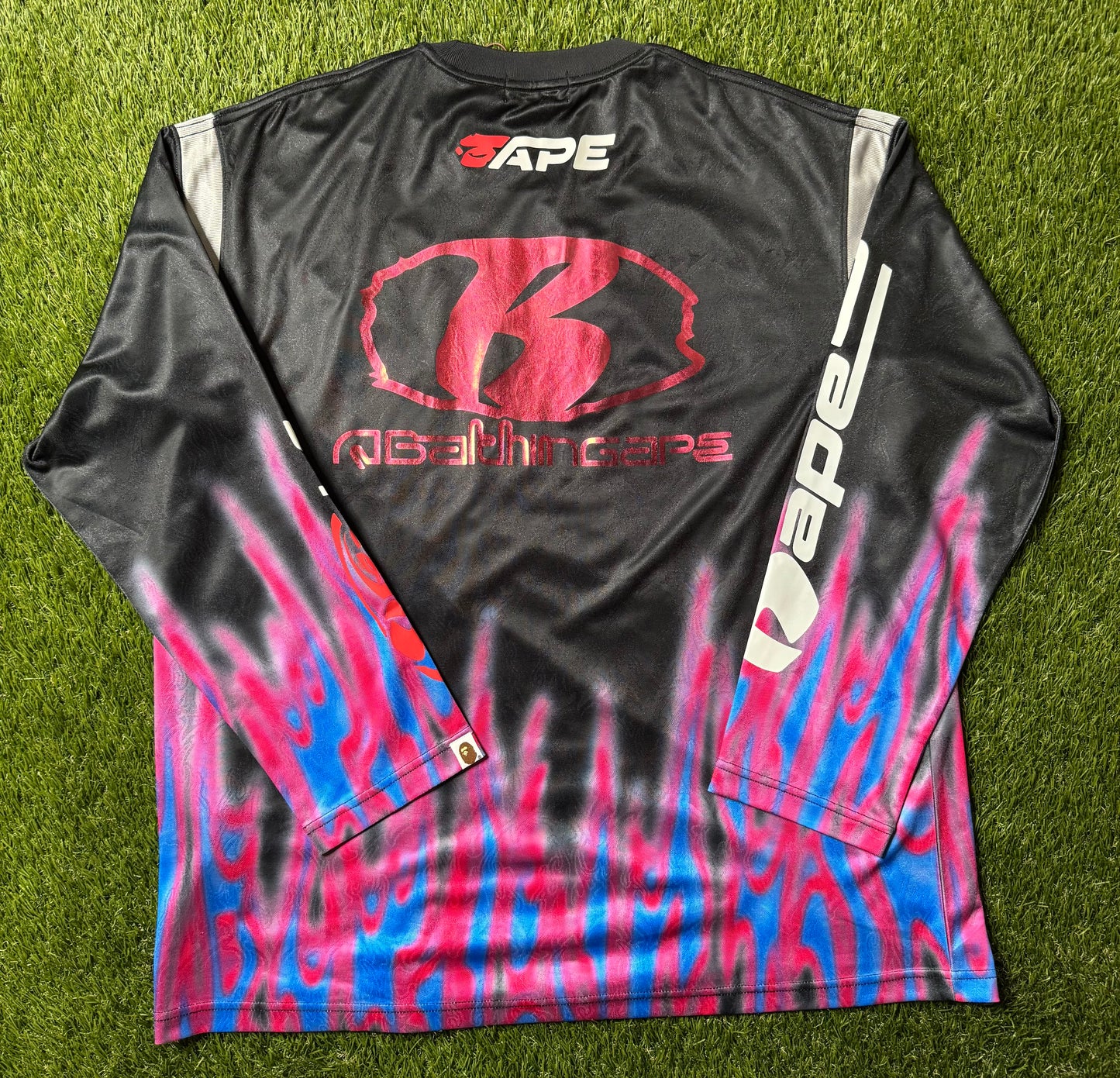 BAPE Flame Pattern Multilogo Relaxed Fit Football Jersey Black