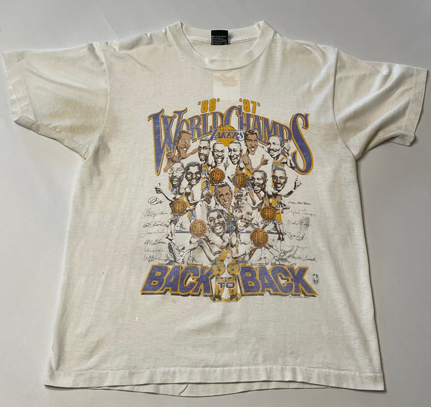 Vintage 1988 Lakers T Shirt Back to Back World Champs