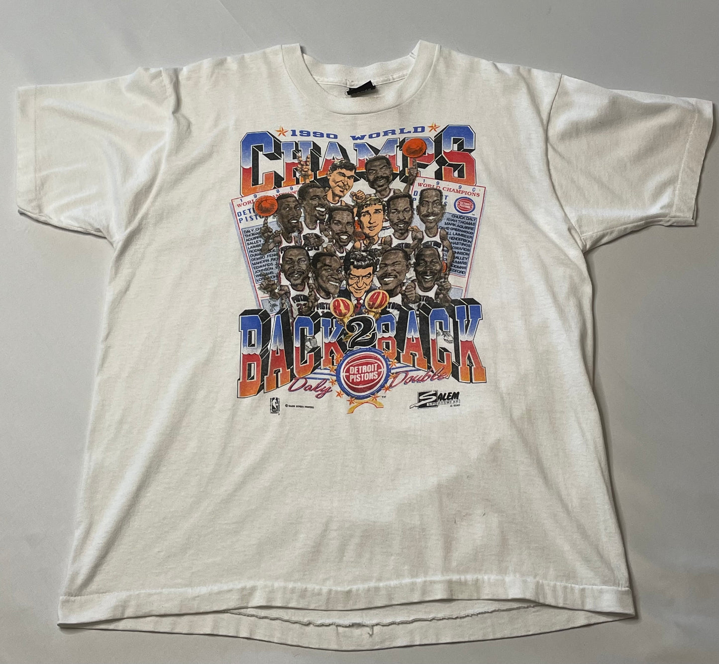 Vintage 1990 Pistons Back to Back Caricature T Shirt