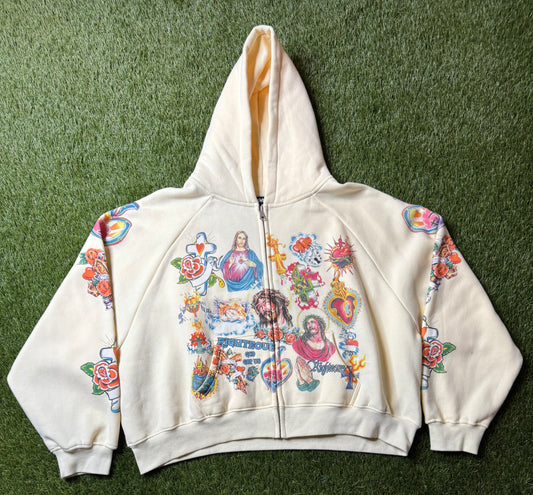 We are Righteous Cream Zip up hoodie