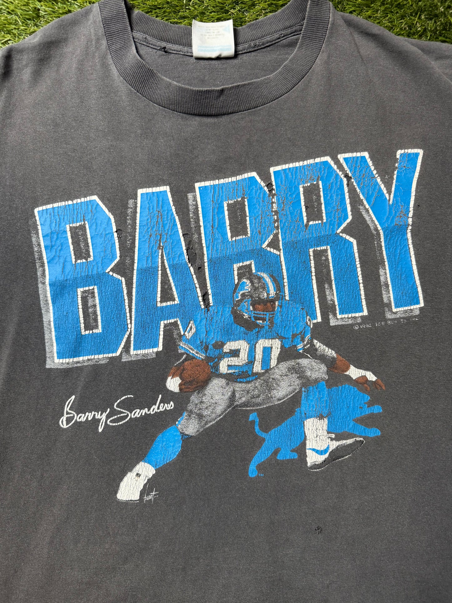 Vintage 1992 Barry Sanders Lions Distressed T Shirt