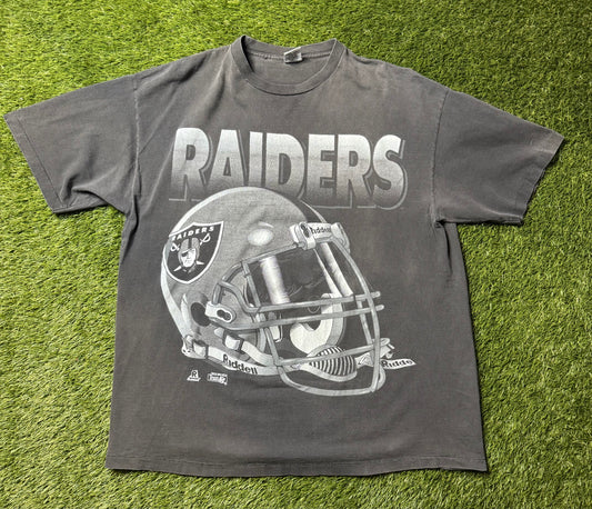 Vintage 90's LA Raiders Riddell Helmet T Shirt