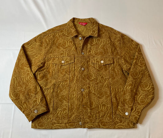 Supreme Script Jacquard Denim Trucker Jacket Brown