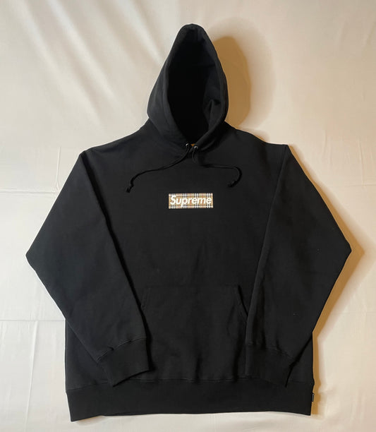 Supreme Burberry Box Logo Hooded Sweatshirt Black