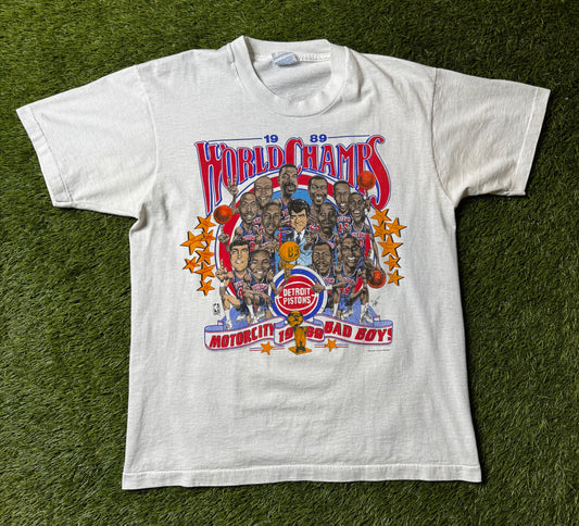 Vintage 1989 Detroit Bad Boys World Champs Charicature T Shirt