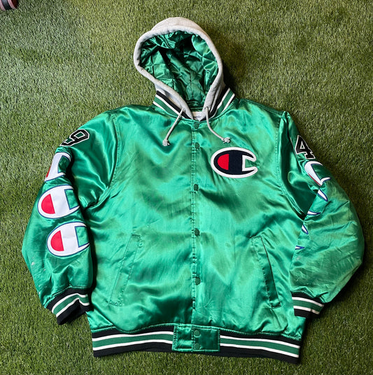 Supreme Champion Hooded Satin Varsity Jacket Kelly Green