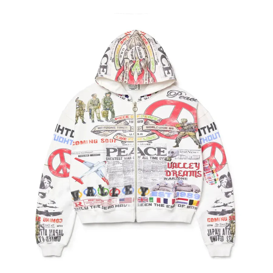Vale Peace Zip Up Hoodie White
